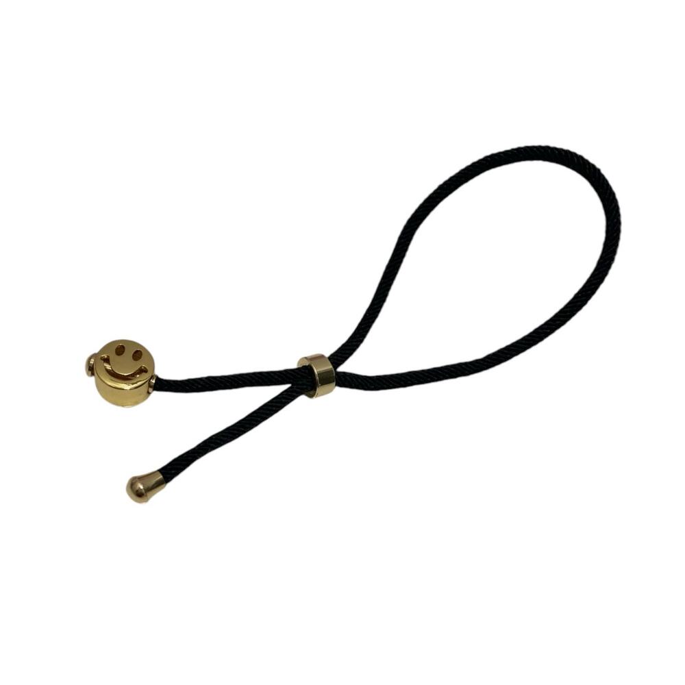 Happy Face Gold toned Charm on Cord Adjustable Bracelet